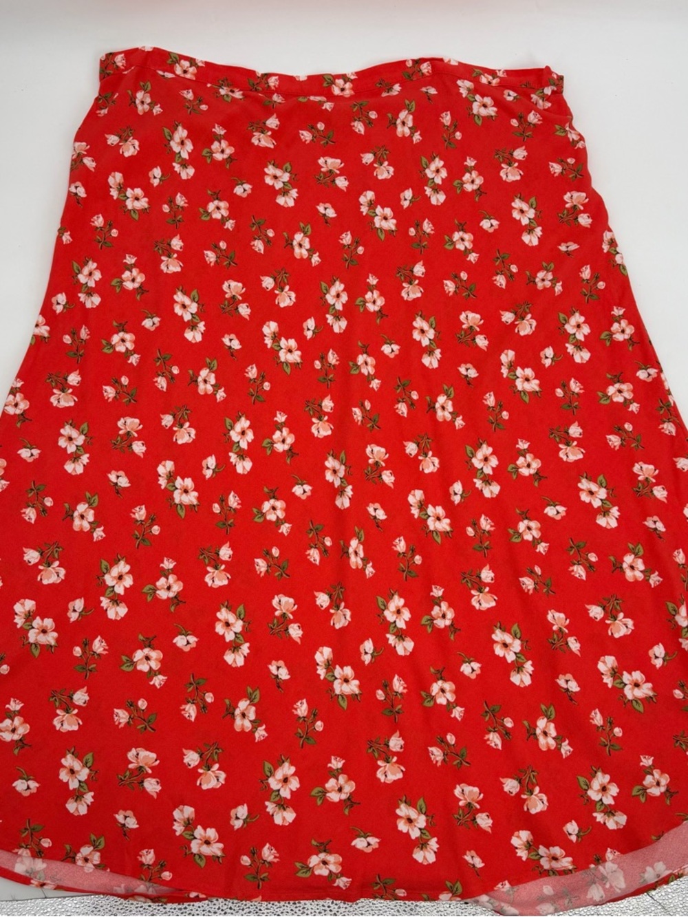 Old Navy Skirt Women's 3X Plus Red Floral Crepe A-line Midi Long Pull On NEW